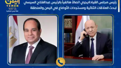 رئيس مجلس القيادة يجري اتصالاً هاتفياً بالرئيس السيسي لبحث العلاقات الثنائية ومستجدات الأوضاع
